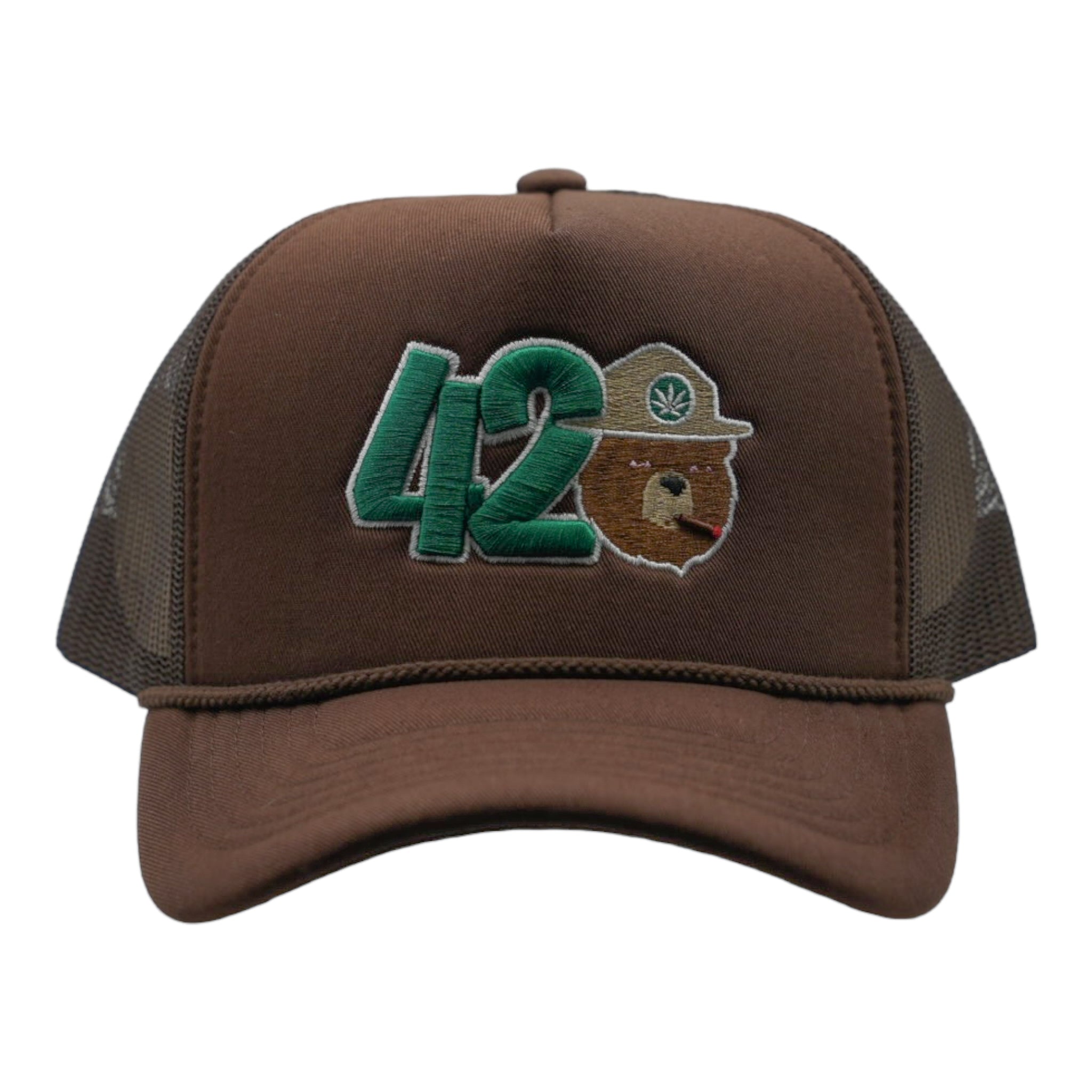 NEBIVA - 420 SMOKEY BEAR TRUCKER HAT - BROWN