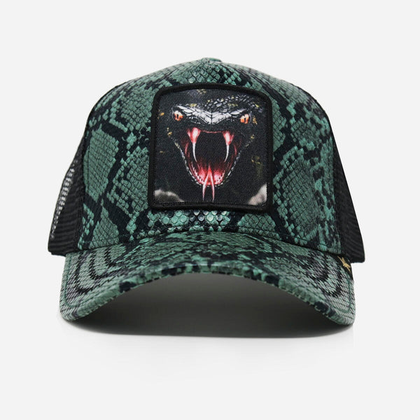 GOLD STAR- Green Sneak Leather Trucker Hat