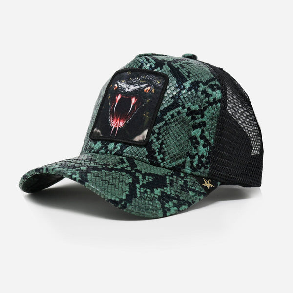 GOLD STAR- Green Sneak Leather Trucker Hat
