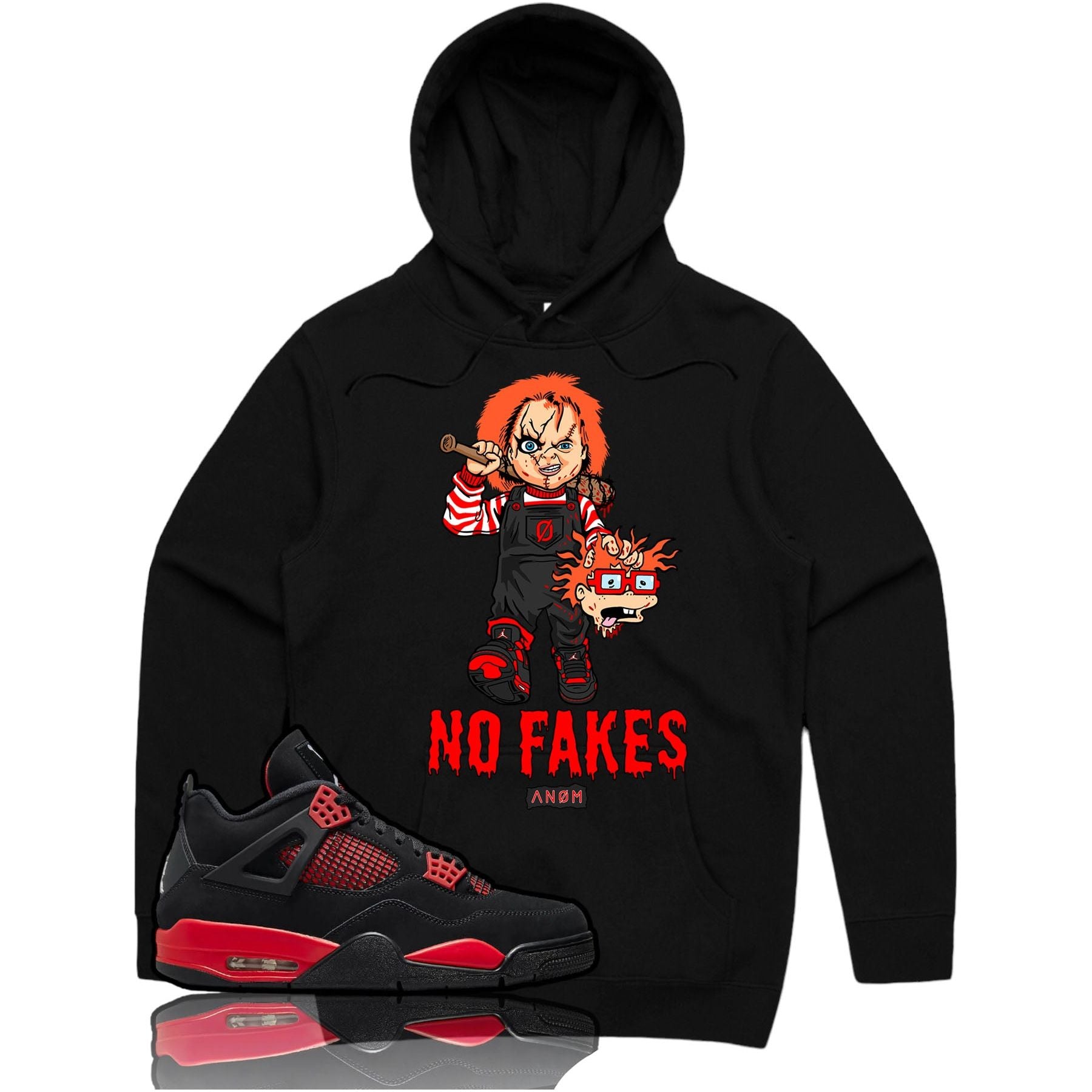 CHUCKY NO FAKES HOODIE-J4 RED THUNDER TIE BACK