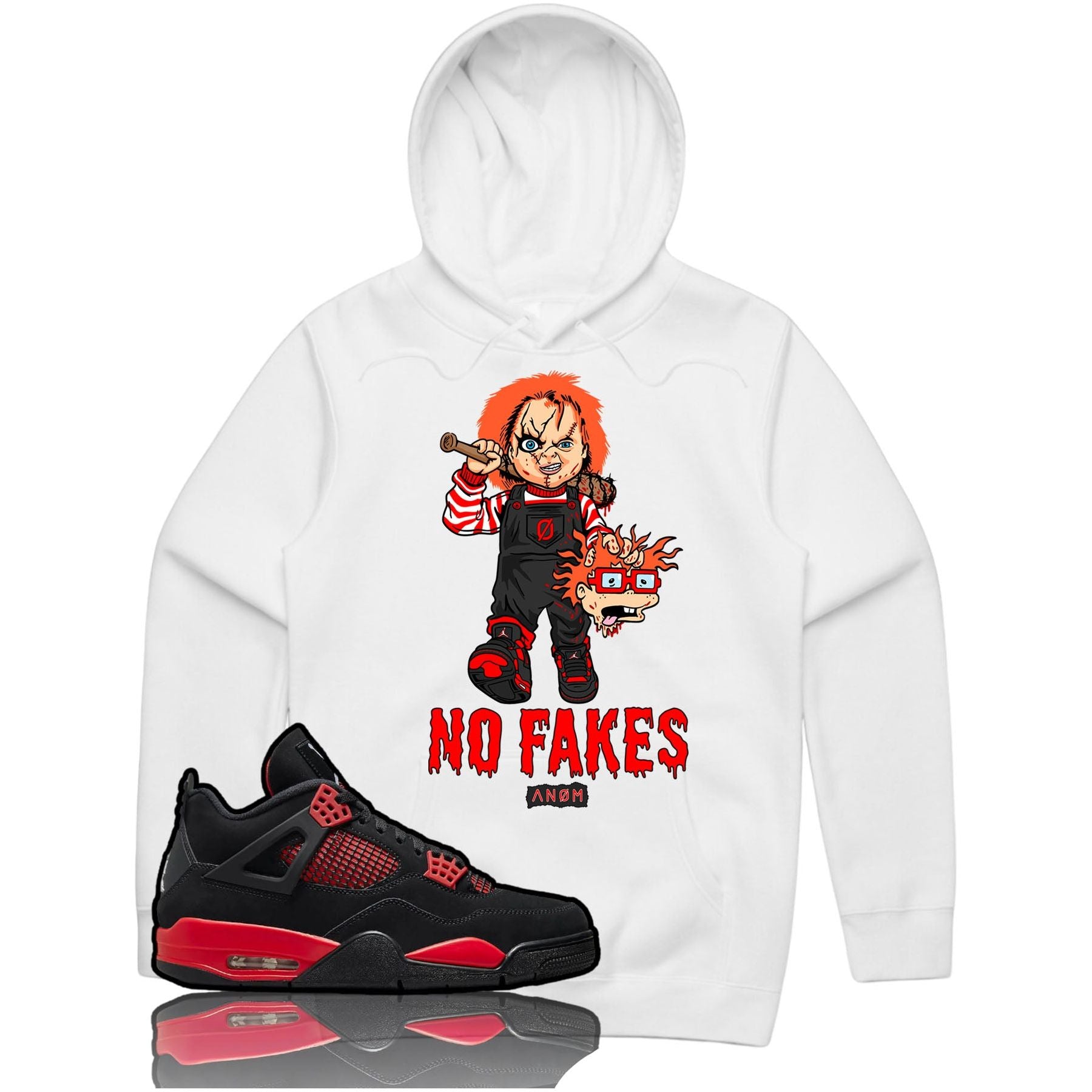 CHUCKY NO FAKES HOODIE-J4 RED THUNDER TIE BACK