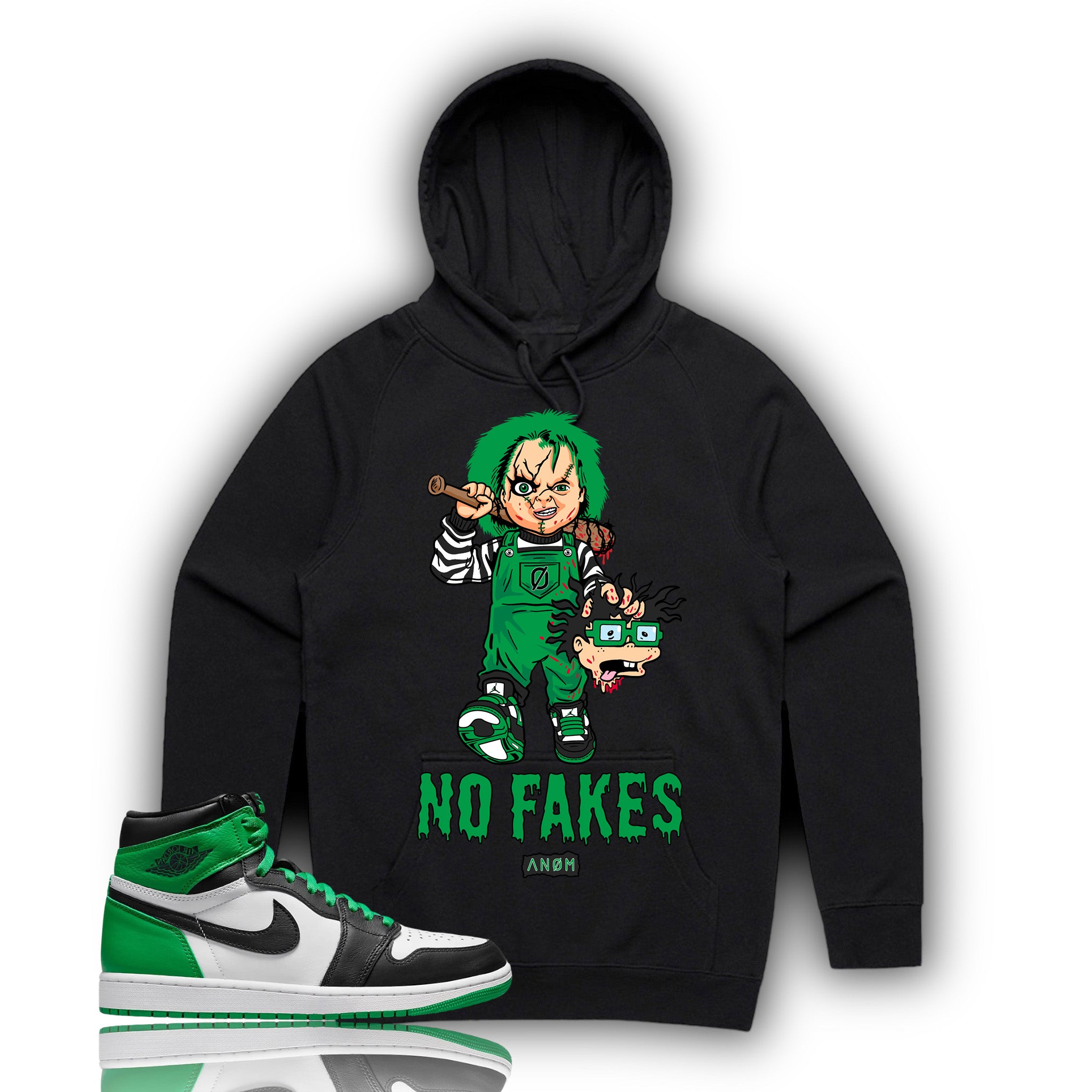 CHUCKY NO FAKES HOODIE-J1 LUCKY GREEN TIE BACK