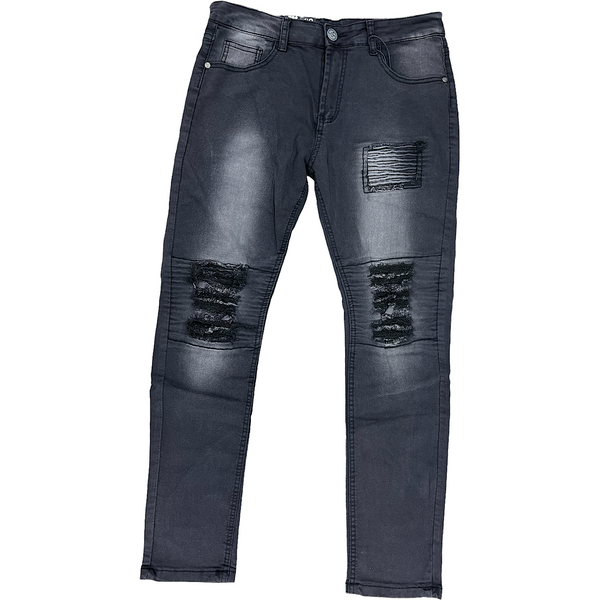 MENS WAIMEA MENS BLACK RIPPED PATCH JEANS