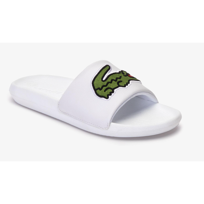 Lacoste Men's Croco Synthetic Slides - WHT/GRN