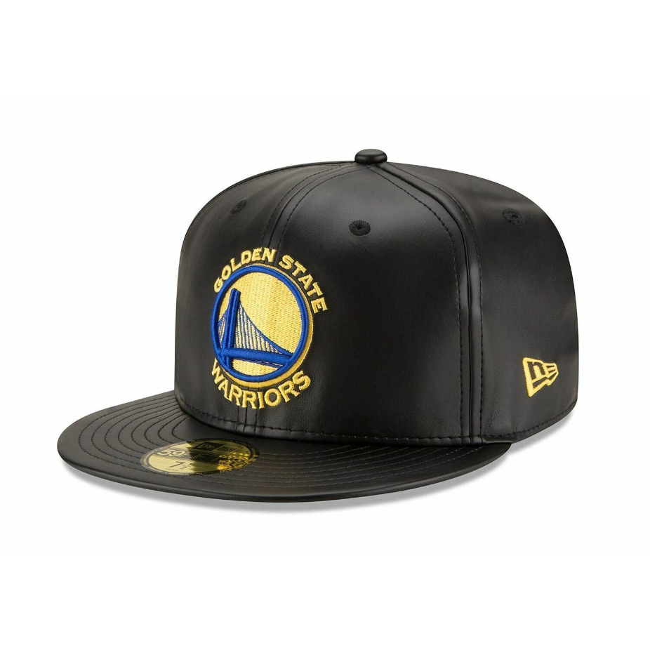 New Era - Men&#39;s NBA 59Fifty Faux Leather Fitted Golden State Warriors - Black
